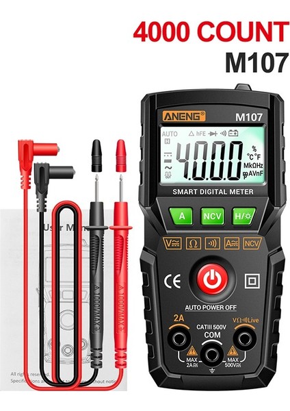Aneng M107 Akıllı Dijital Multimetre 4000 Sayım Ac/dc Gerilim Akım Mini Metre Arkadan Aydınlatmalı (Yurt Dışından) fiyatları