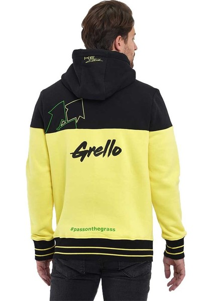 Sarı/siyah Kapüşonlu 3 Iplik Baskılı Kanguru Cepli Sweatshirt