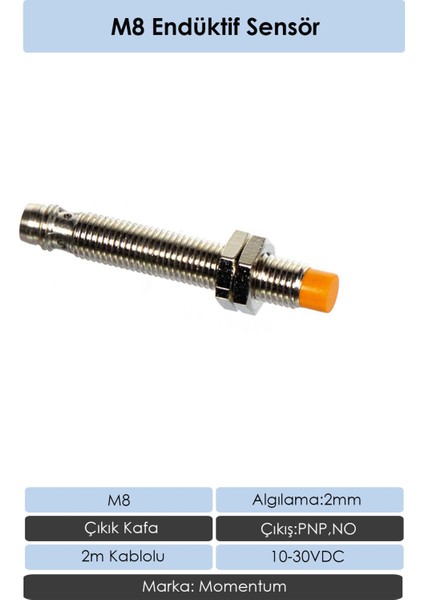 Sensör Endüktif M8 2 mm Çıkık Kafa 2m Kablo Pnp No LM8-3002PA