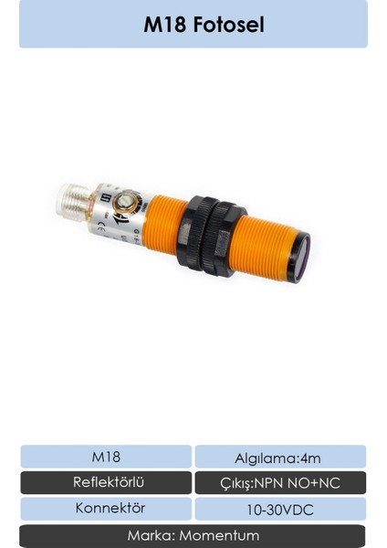 Fotosel M18 4m Reflektörlü Konnektör Npn No+Nc G18-3B4NCT