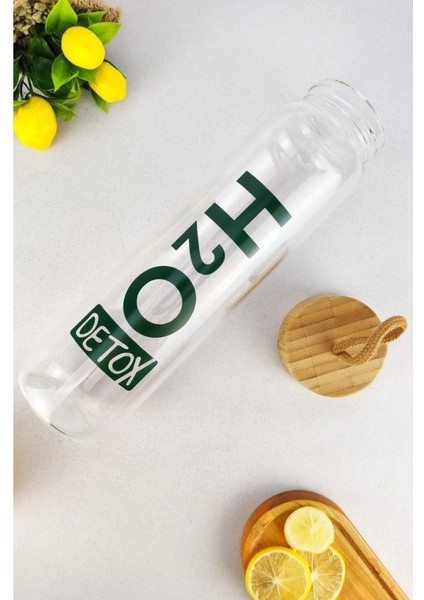 H2O Detox Bambu Kapaklı Cam Matara 1000 ml - H2O75994 C1-1-18