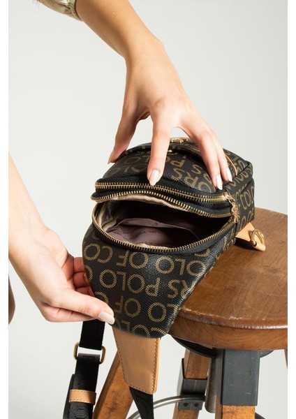 Impolo Suzi Siyahkamelempirme Baskı Kadın Bel ve Omuz Çantası 31X18 Ebatında modelleri