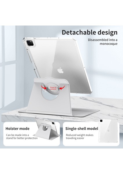 iPad Pro 12.9 (2022) / (2021) / (2020) / (2018) Kasa Çıkarılabilir Stand Pu Deri+Akrilik Tablet Kapağı (Yurt Dışından)