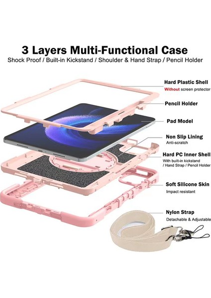 Xiaomi Pad 6 / Pad 6 Pro Kickstand Kapak Şok Emici Silikon + Kayışlı Pc Tablet Kılıfı (Yurt Dışından) modelleri