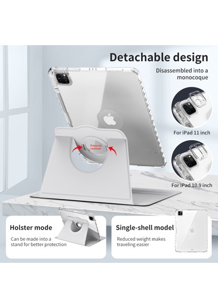 iPad Pro 11 (2020) / (2021) / (2022) / iPad Air (2020) / (2022) Case Pu+Akrilik Kickstand Tablet Kapağı (Yurt Dışından)