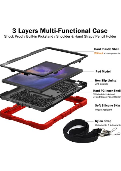 Samsung Galaxy Tab A9+ Kickstand Case Silikon+ Pc Koruyucu Kapak Bilek Bant / Omuz Kayışı (Yurt Dışından) indirimleri
