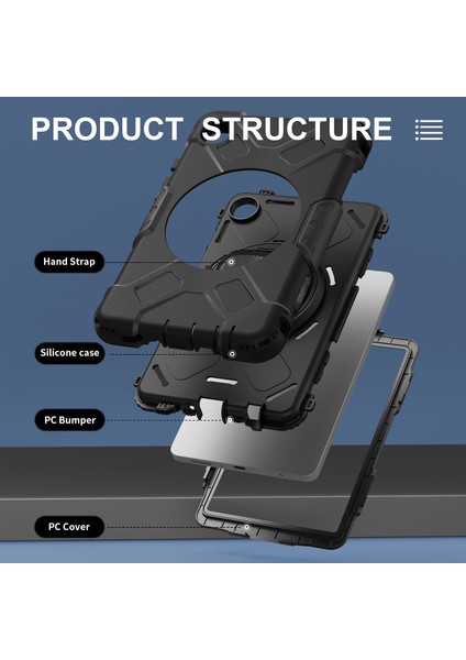 Samsung Galaxy Tab A9 Case Strap Kickstand Anti-Drop Tablet Kapağı Kayışlı (Yurt Dışından)