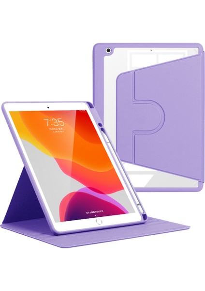 iPad 10.2 (2019) / (2020) / (2021) Folio Rotary Stand Kapağı Otomatik Uyanma / Uyku Tablet Kılıfı (Yurt Dışından)