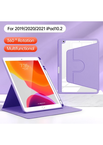 iPad 10.2 (2019) / (2020) / (2021) Folio Rotary Stand Kapağı Otomatik Uyanma / Uyku Tablet Kılıfı (Yurt Dışından)