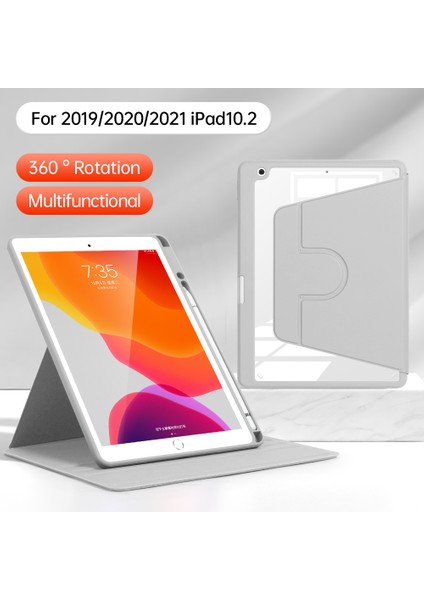 iPad 10.2 (2019) / (2020) / (2021) Folio Rotary Stand Kapağı Otomatik Uyanma / Uyku Tablet Kılıfı (Yurt Dışından)