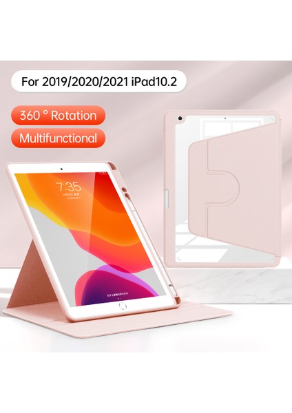 iPad 10.2 (2019) / (2020) / (2021) Folio Rotary Stand Kapağı Otomatik Uyanma / Uyku Tablet Kılıfı (Yurt Dışından)