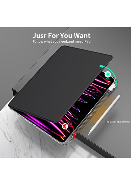 iPad Pro 12.9 (2022) / (2021) / (2020) / (2018) Kasa Çıkarılabilir Stand Pu Deri+Akrilik Tablet Kapağı (Yurt Dışından)
