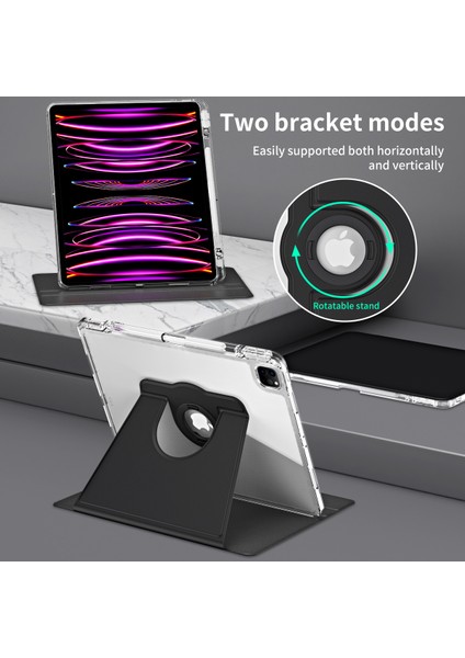 iPad Pro 12.9 (2022) / (2021) / (2020) / (2018) Kasa Çıkarılabilir Stand Pu Deri+Akrilik Tablet Kapağı (Yurt Dışından)