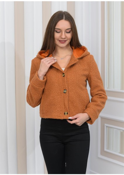 Yeni Sezon Peluş Kıvırcık Crop Kapşonlu Mont Kiremit fiyatları