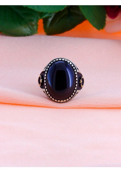 Ayyıldız Işleme Oniks Taşlı Erkek Gümüş Yüzük fiyatları