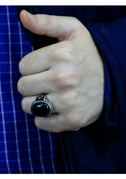 Ayyıldız Işleme Oniks Taşlı Erkek Gümüş Yüzük fırsatları