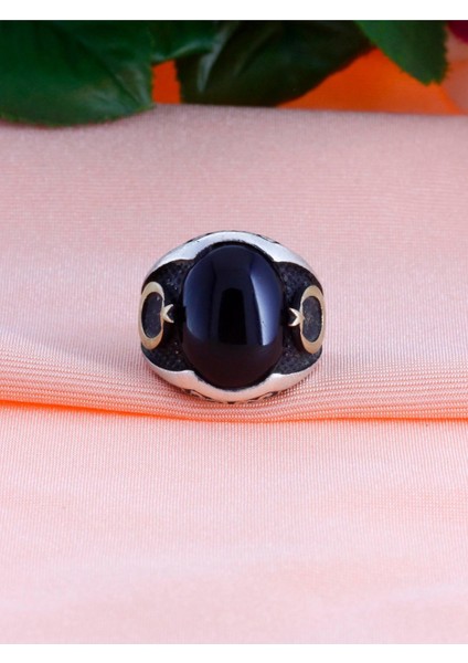 Ayyıldız Işlemeli Oniks Taşlı Erkek Gümüş Yüzük fiyatları