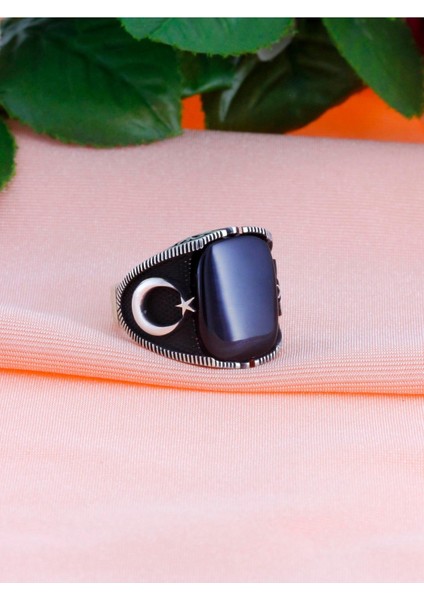 Ayyıldız Işlemeli Oniks Taşlı Erkek Gümüş Yüzük fiyatları