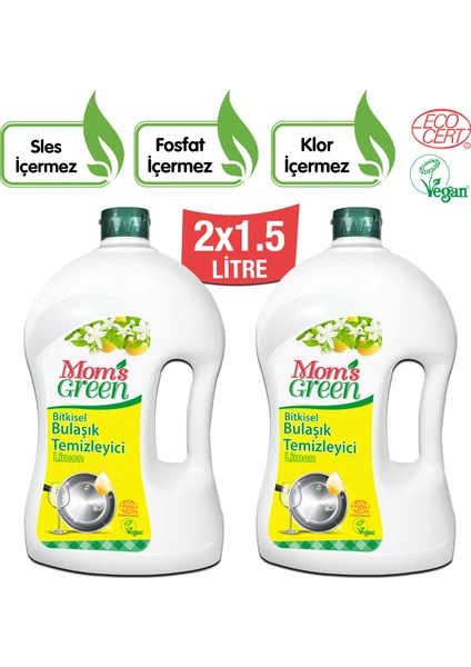 Mom's Green 2'li Set Bitkisel Elde Bulaşık Temizleyici Limon 1,5 Lt. x 2