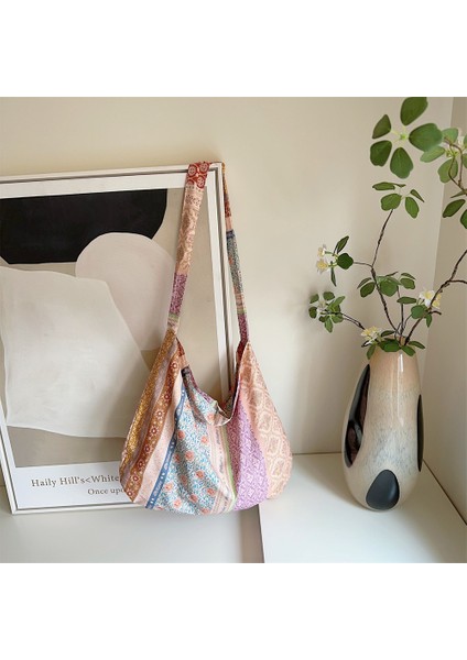 Çiçek Kanvas Crossbody Çanta Retro Büyük Çanta (Yurt Dışından)