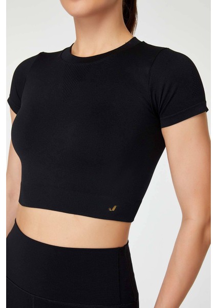 Captiva Yumuşak Dokulu & Esnek Crop Top Siyah