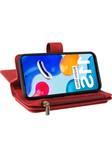 Xiaomi Redmi Note 11 4G/11S Pu Deri Manyetik Kapatma Onbeş Kart Yuvaları Fermuarlı Cep Telefonu Kılıfı Kart Yuvası Standı ile (Yurt Dışından)