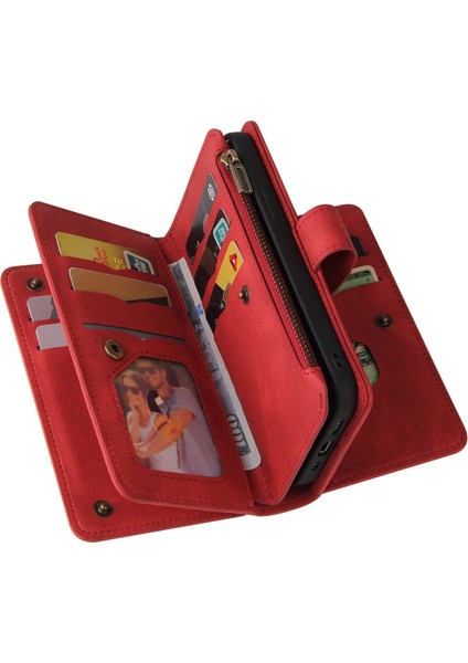 Xiaomi 12 Lite Pu Deri Manyetik Kapatma Onbeş Kart Yuvaları Fermuarlı Cep Telefonu Kılıfı Kart Yuvası Standı ile (Yurt Dışından) modelleri