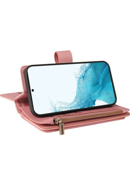 Samsung Galaxy S23 Pu Deri Manyetik Kapatma Onbeş Kart Yuvaları Fermuarlı Cep Telefonu Kılıfı Kart Yuvası Standı ile (Yurt Dışından)