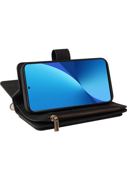 Xiaomi 12 Lite Pu Deri Manyetik Kapatma Onbeş Kart Yuvaları Fermuarlı Cep Telefonu Kılıfı Kart Yuvası Standı ile (Yurt Dışından) indirimleri