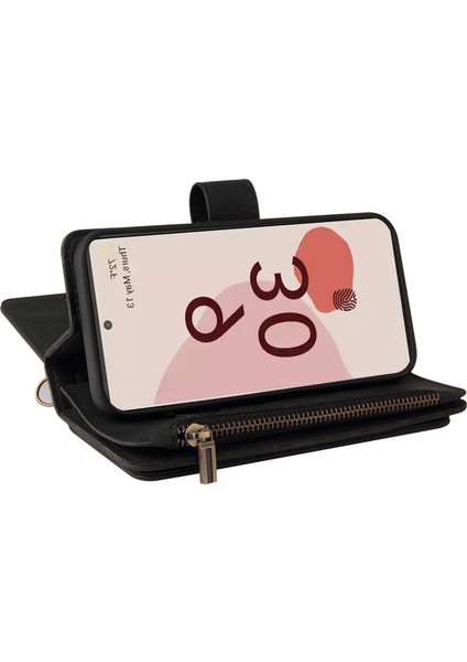 Google Pixel 7 Pro Pu Deri Manyetik Kapatma Onbeş Kart Yuvaları Fermuarlı Cep Telefonu Kılıfı Kart Yuvası Standı ile (Yurt Dışından)