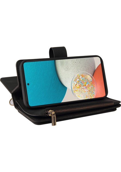 Samsung Galaxy A53 5g Pu Deri Manyetik Kapatma Onbeş Kart Yuvaları Fermuarlı Cep Telefonu Kılıfı Kart Yuvası Standı ile (Yurt Dışından)