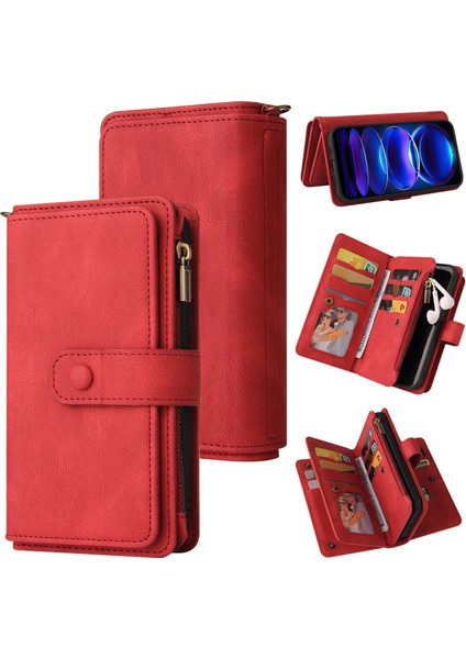 Xiaomi Poco X5 5g Pu Deri Manyetik Kapatma Onbeş Kart Yuvaları Fermuarlı Cep Telefonu Kılıfı Kart Yuvası Standı ile (Yurt Dışından)