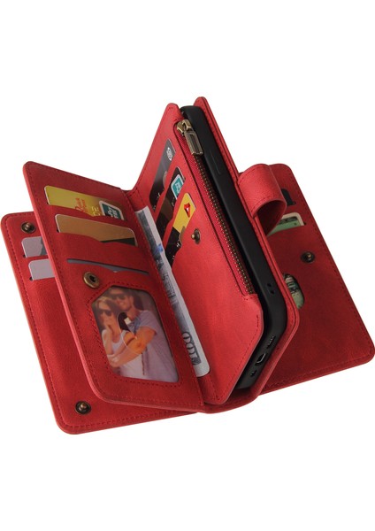 Xiaomi Poco X5 5g Pu Deri Manyetik Kapatma Onbeş Kart Yuvaları Fermuarlı Cep Telefonu Kılıfı Kart Yuvası Standı ile (Yurt Dışından) modelleri
