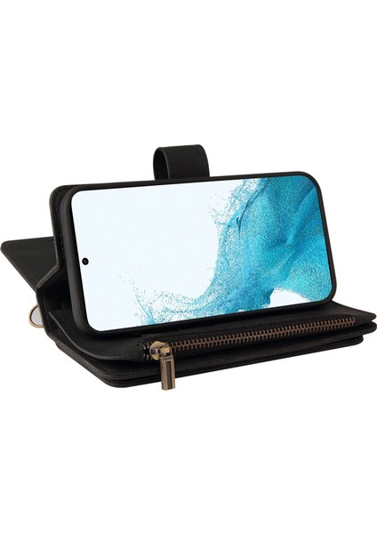Samsung Galaxy S23 Plus Pu Deri Manyetik Kapatma Onbeş Kart Yuvaları Fermuarlı Cep Telefonu Kılıfı Kart Yuvası Standı ile (Yurt Dışından)
