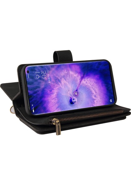 Yihang Boutique Oppo Find X5 Pro Pu Deri Manyetik Kapatma Onbeş Kart Yuvaları Fermuarlı Cep Telefonu Kılıfı Kart Yuvası Standı ile (Yurt Dışından)