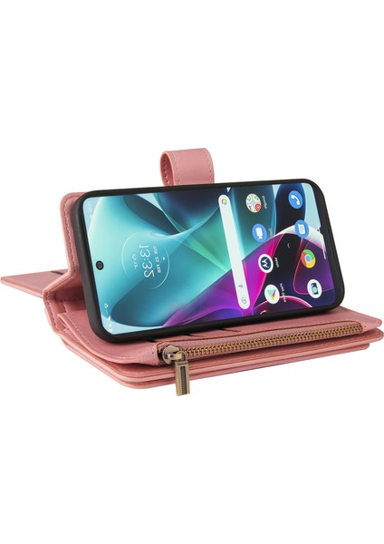 Motorola Moto G200 5g Pu Deri Manyetik Kapatma Onbeş Kart Yuvaları Fermuarlı Cep Telefonu Kılıfı Kart Yuvası Standı ile (Yurt Dışından)