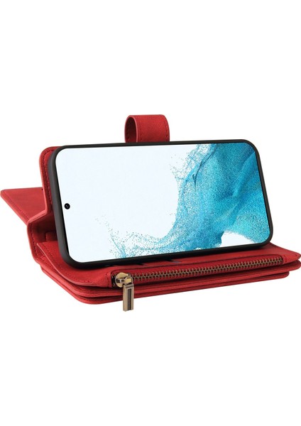 Samsung Galaxy S23 Plus Pu Deri Manyetik Kapatma Onbeş Kart Yuvaları Fermuarlı Cep Telefonu Kılıfı Kart Yuvası Standı ile (Yurt Dışından)
