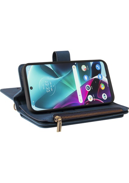 Motorola Moto G200 5g Pu Deri Manyetik Kapatma Onbeş Kart Yuvaları Fermuarlı Cep Telefonu Kılıfı Kart Yuvası Standı ile (Yurt Dışından)