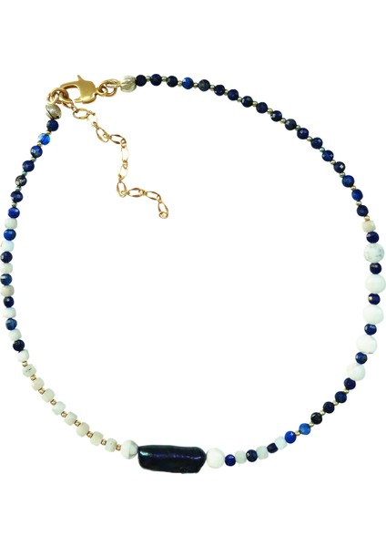 Havlit İnci ve Lapis Doğal Taş Kolye