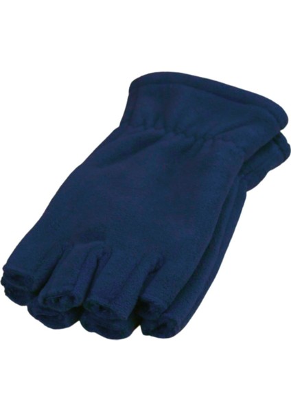 Unisex Lacivert Termal Kışlık Parmaksız Kesik Yarım Parmak Polar Eldiven Polar Bere Polar Atkı 3'lü Set