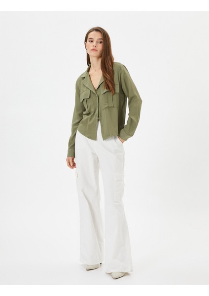 Uzun Kollu Gömlek Kargo Cepli Düğmeli Viskon fiyatları