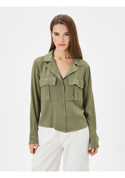 Uzun Kollu Gömlek Kargo Cepli Düğmeli Viskon modelleri