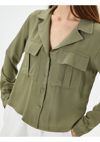 Uzun Kollu Gömlek Kargo Cepli Düğmeli Viskon indirimleri