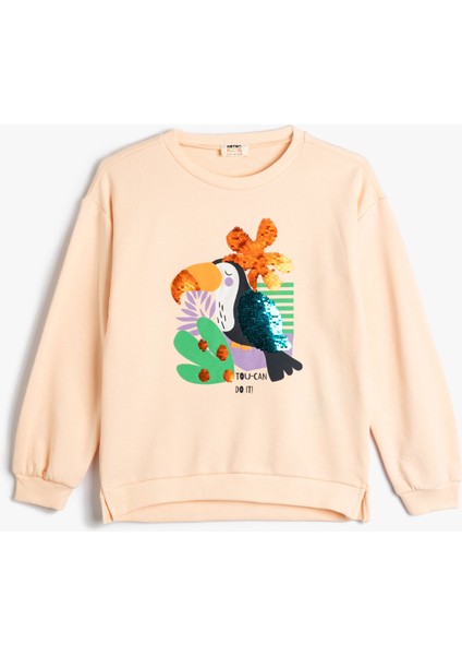 Sweatshirt Pullu Payetli Uzun Kollu Bisiklet Yaka Pamuklu