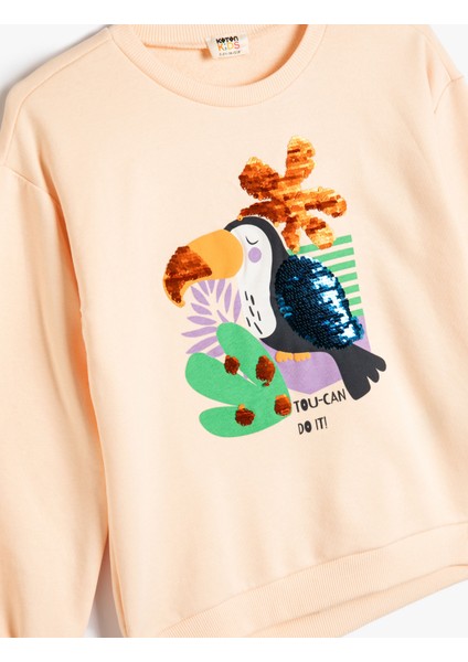 Sweatshirt Pullu Payetli Uzun Kollu Bisiklet Yaka Pamuklu