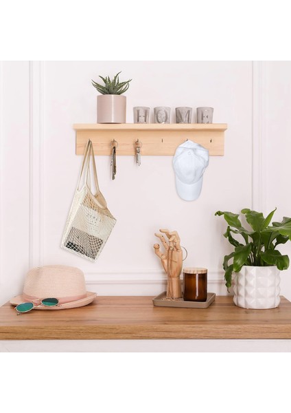 Doğal Ahşap Duvar Raf ve Askılığı 70 cm HMY-6379