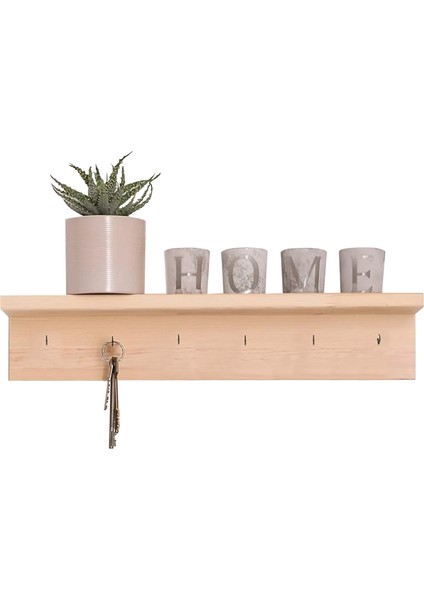 Doğal Ahşap Duvar Raf ve Askılığı 70 cm HMY-6379