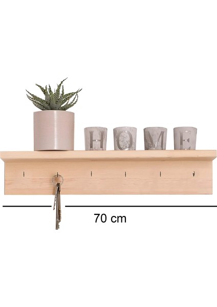 Doğal Ahşap Duvar Raf ve Askılığı 70 cm HMY-6379