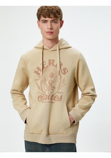 Kolej Sweatshirt Kapşonlu Baskılı Kanguru Cep Detaylı