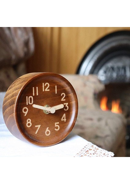 Hakiki Çamdan Ahşap Masa & Masa Analog Saat(Koyu) (Yurt Dışından)